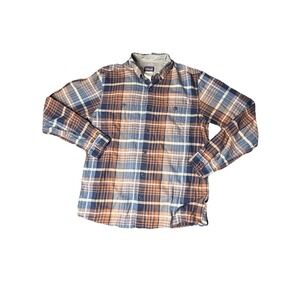 Patagonia organic cotton blue and orange Plaid flannel shirt size Medium